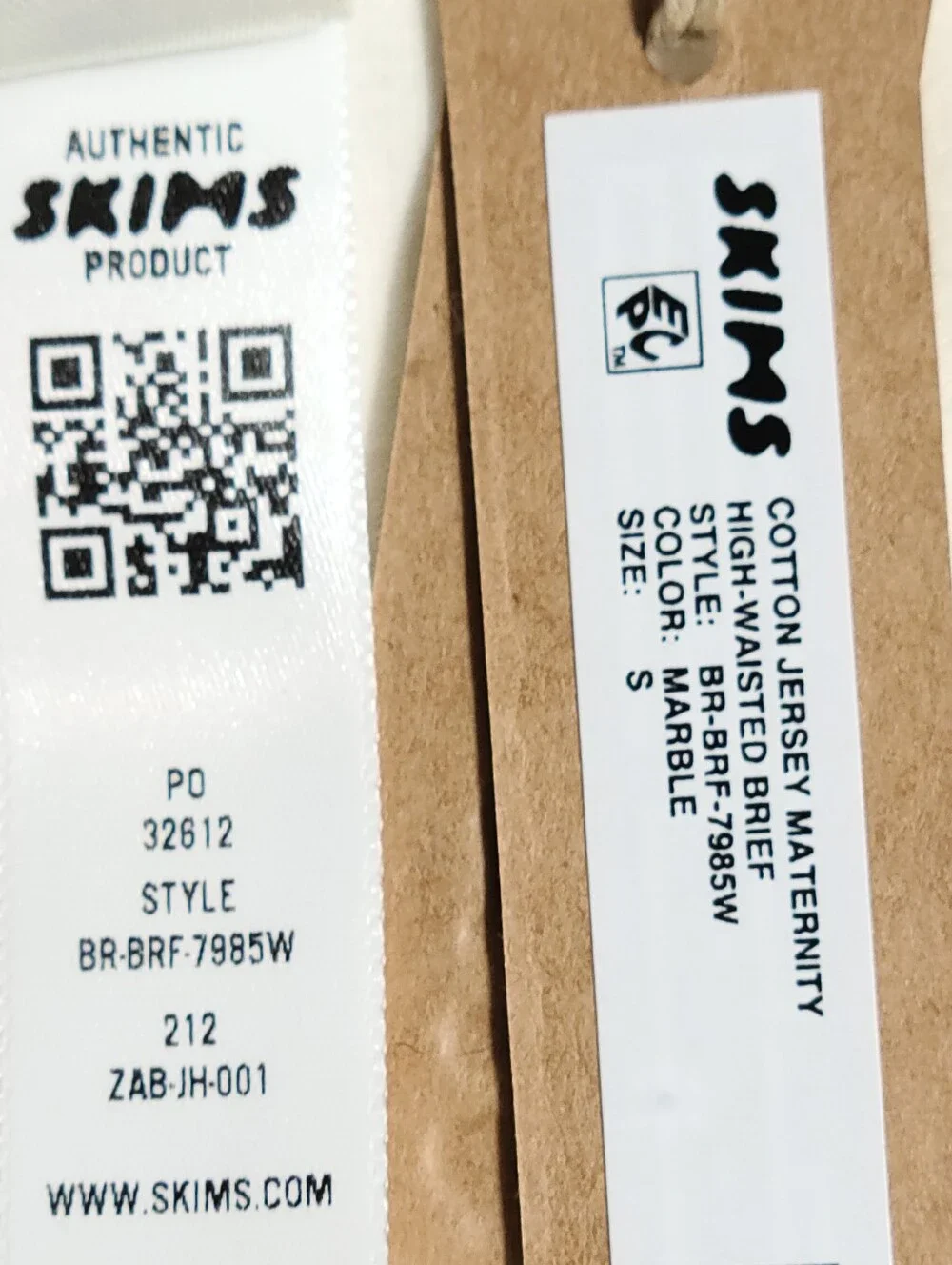 SKIMS Maternity Cotton Jersey High Waisted Brief White Marble Small NEW